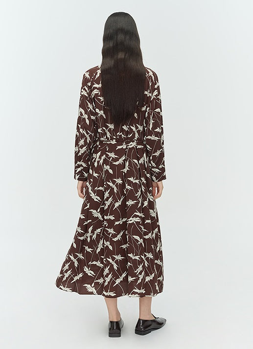 COMME MOI Lu Yan designer's new women's printed pleated silk streamer dress - LUCKY.