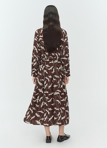 COMME MOI Lu Yan designer's new women's printed pleated silk streamer dress - LUCKY.