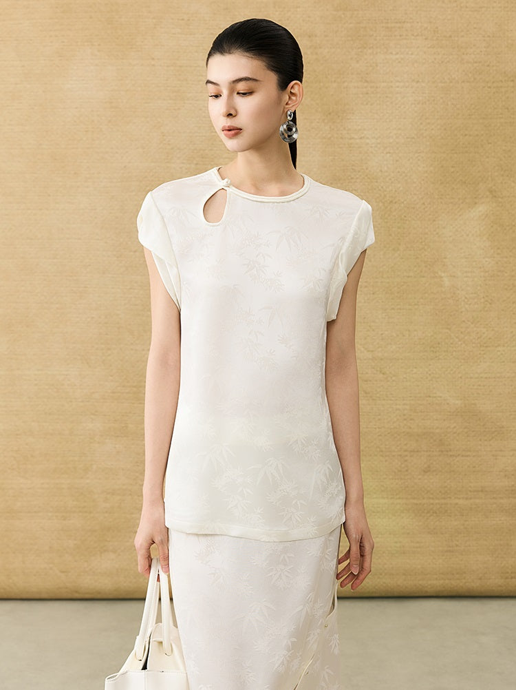 HECO Chinese Acetate Fugui Buckle Short Sleeve T-Shirt - CLOVE.