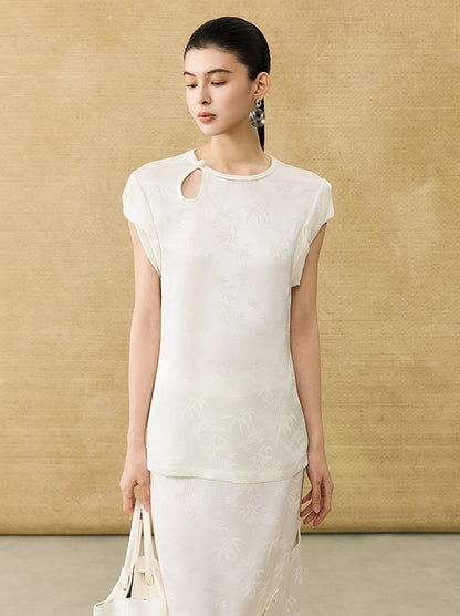 HECO Chinese Acetate Fugui Buckle Short Sleeve T-Shirt - CLOVE.