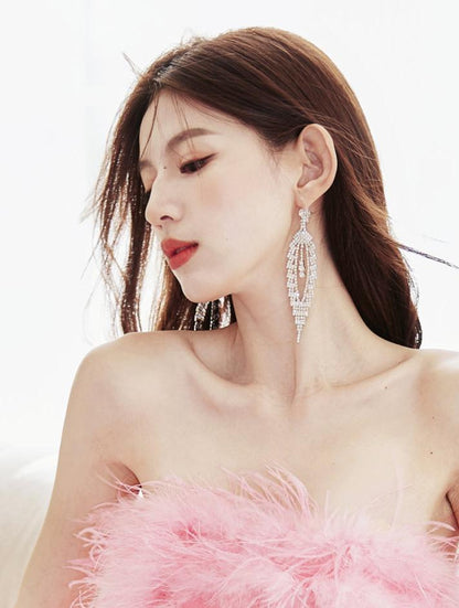 DOLLY Luxury Sparkling Full Diamond Chic Tassel Earring-CAROL