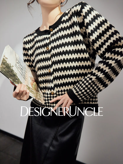 DGU "Twilight" black sweater women's new contrasting striped loose slimming knitted cardigan - MAINE.