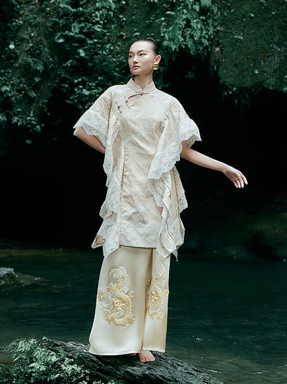 HECO Chinese Embroidery Golden Dragon Acetate Skirt - ALPHA.