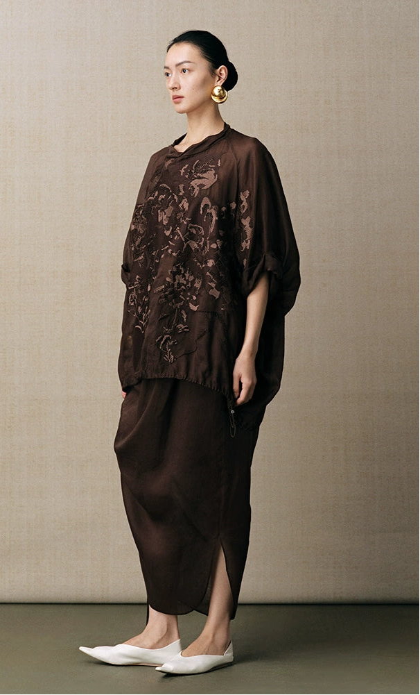 ZHUCHONGYUN ramie transparent and light texture pleated simple long skirt--MARIE.