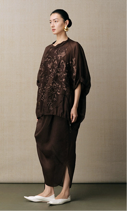 ZHUCHONGYUN ramie transparent and light texture pleated simple long skirt--MARIE.