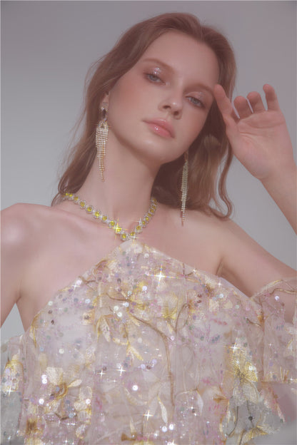 Wardrobes by Chen Elegant wedding guest Halter Sleeveless Lace bridal Dress- Megan