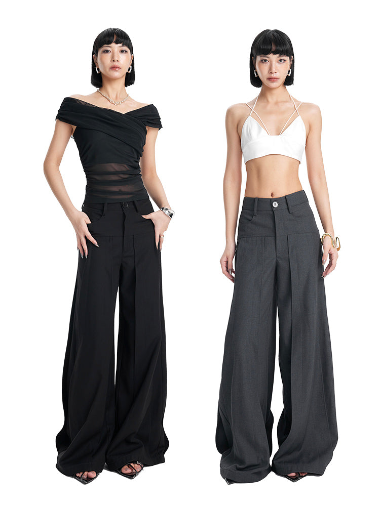 TINYIN heavy work patchwork wide-leg versatile black pants -GASSY