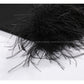 Elegant Classic Black Square Neck Feather Little Black dinner Dress - Carmelier