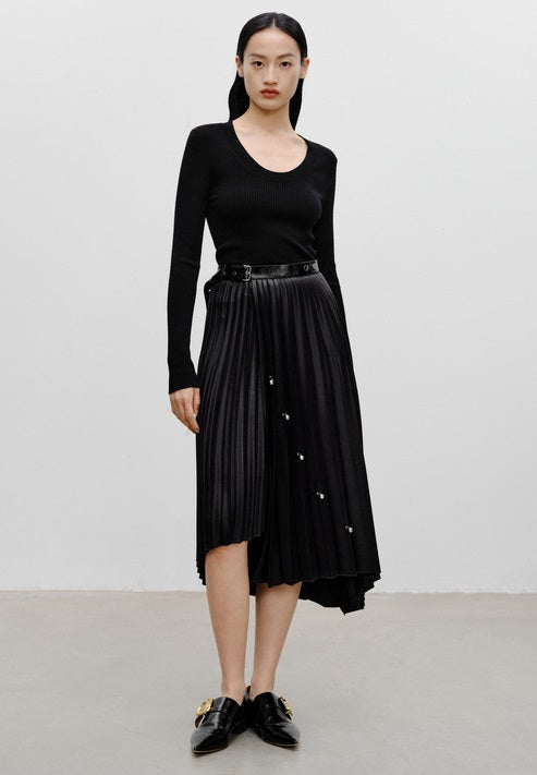 COMME MOI Lv Yan designer women's beaded triacetate commuter skirt - WILLOW.