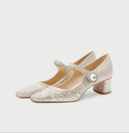 Pjjuu Mary Jane Engagement High Line Belt Block Heel  - ADOM