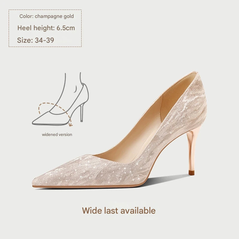 PJJUU Hexiu champagne color high heel shoes - HEAP.