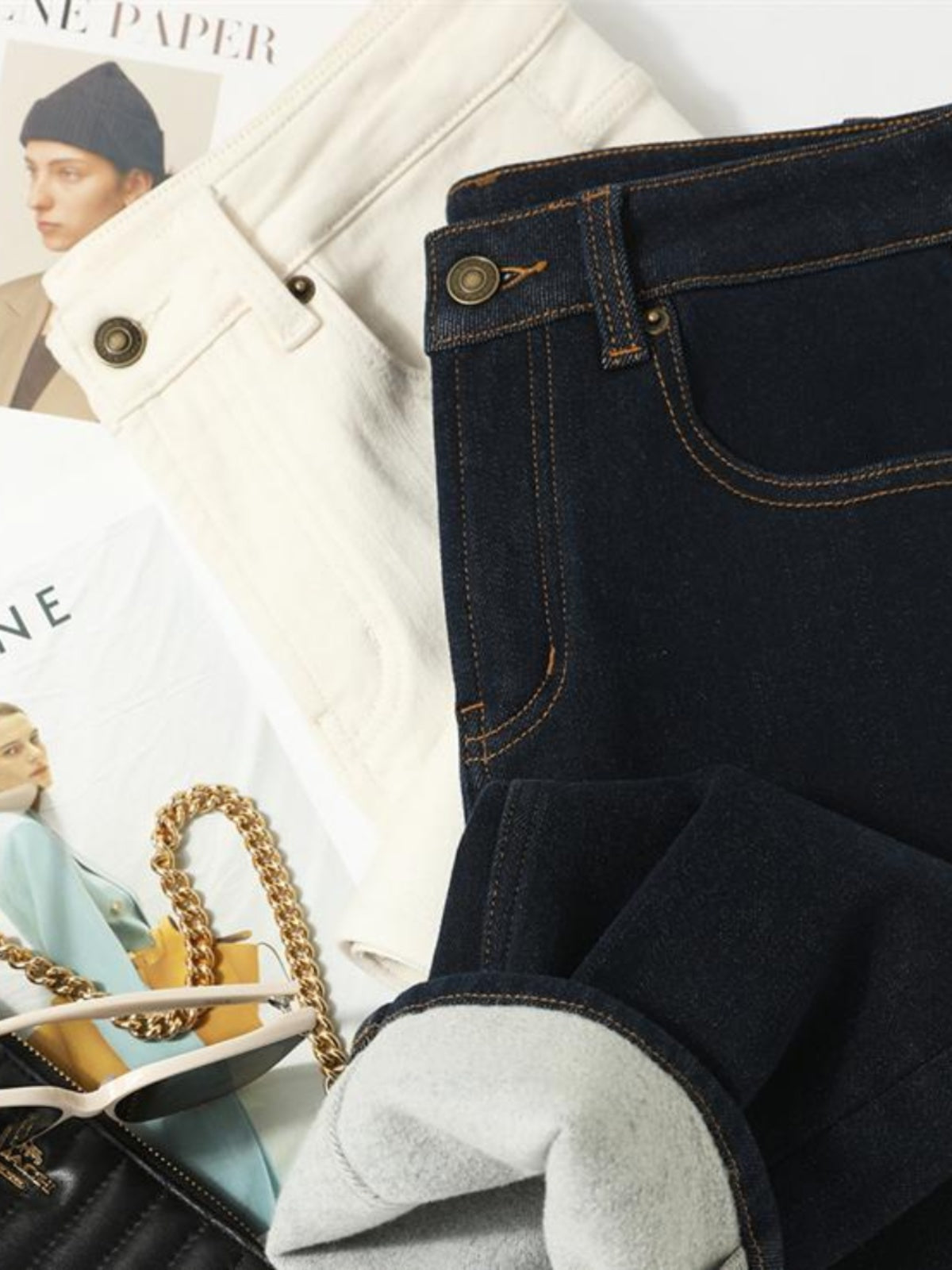 PIAOIN Cashmere Waxy Velvet Thickened Women's Jeans Versatile Slim Pants-CENA