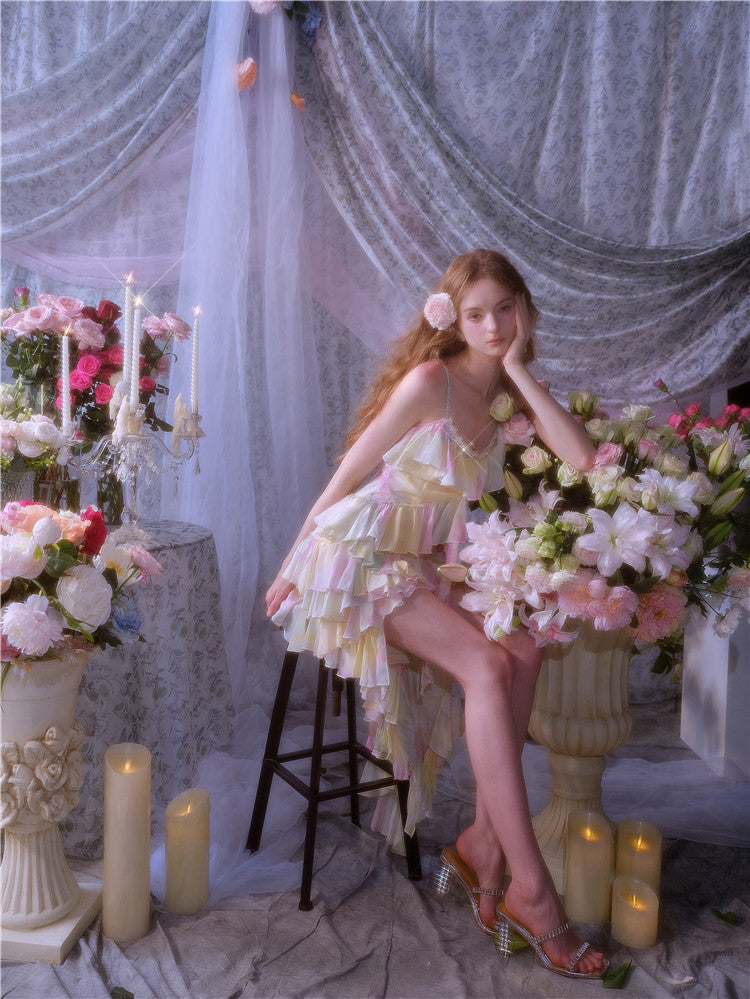 Wardrobes by Chen Elegant Sleeveless high low layered Long Multi Color Dress-Gainn