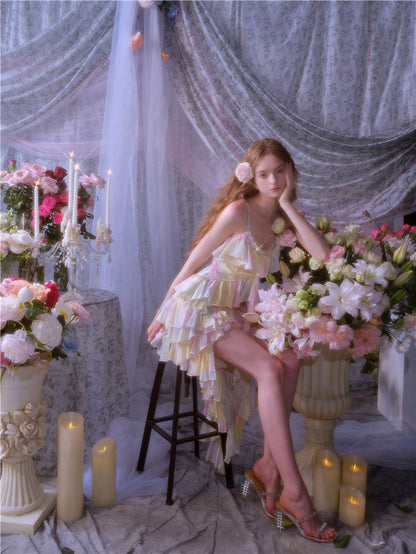 Wardrobes by Chen Elegant Sleeveless high low layered Long Multi Color Dress-Gainn