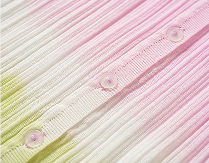 COMME MOI Lv Yan designer summer gradient V-neck pit strip knitted cardigan - SHYLA.