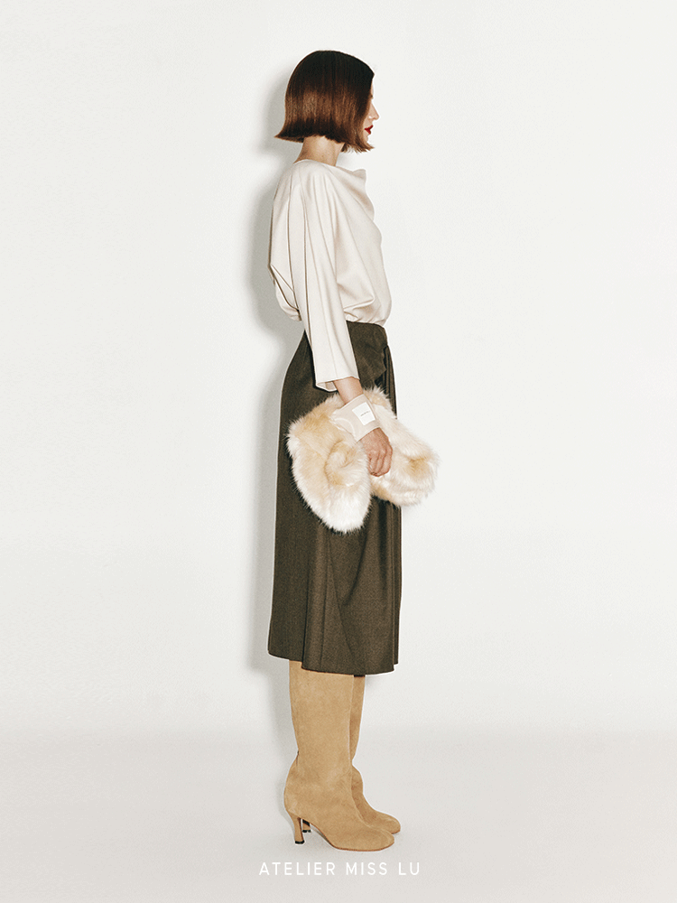 ATELIER MISS LU Drape-Neck Worsted Wool Top - AILEEN