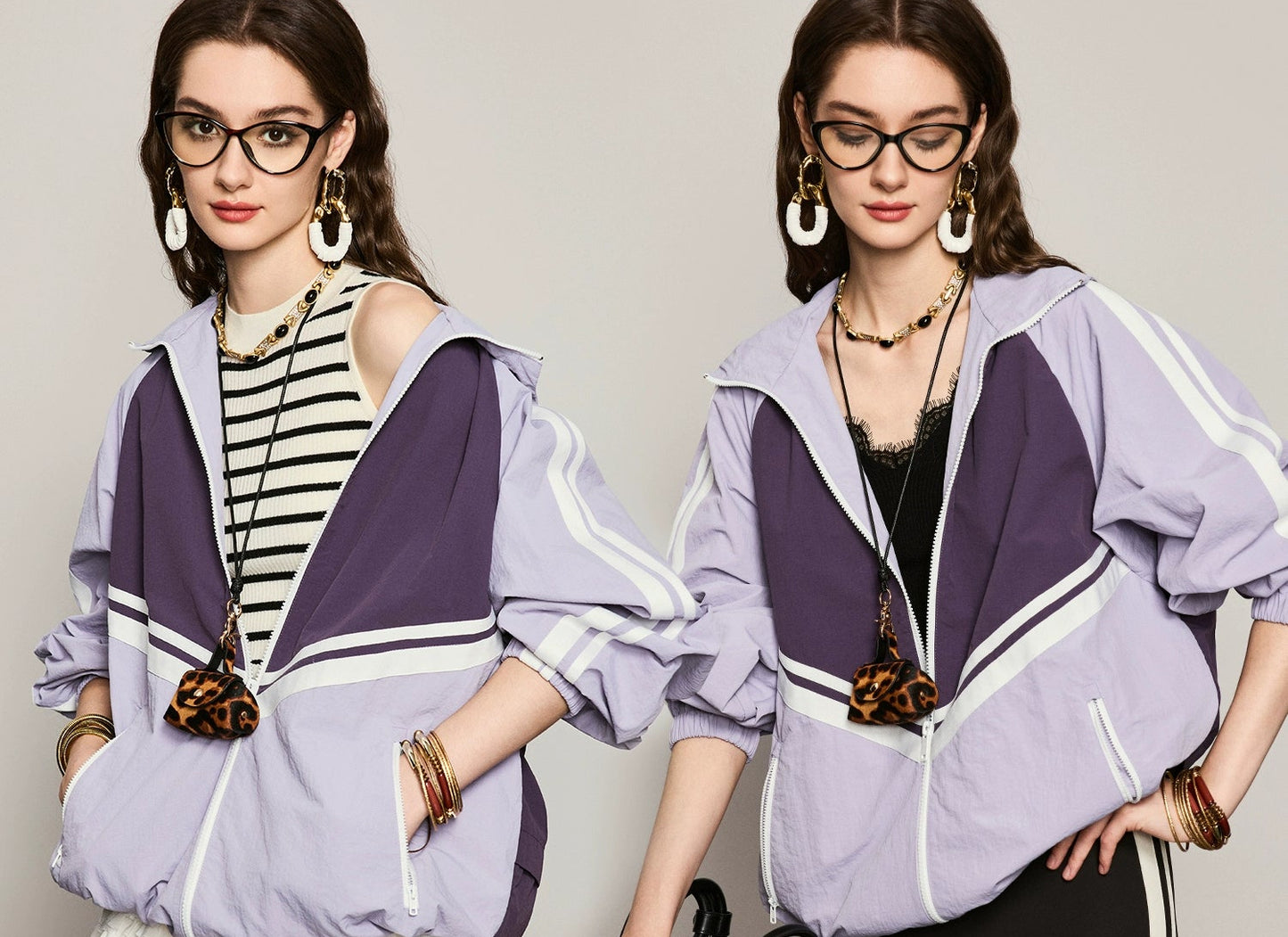 ANNASPEAK fashionable contrast color loose hooded jacket-KIM.