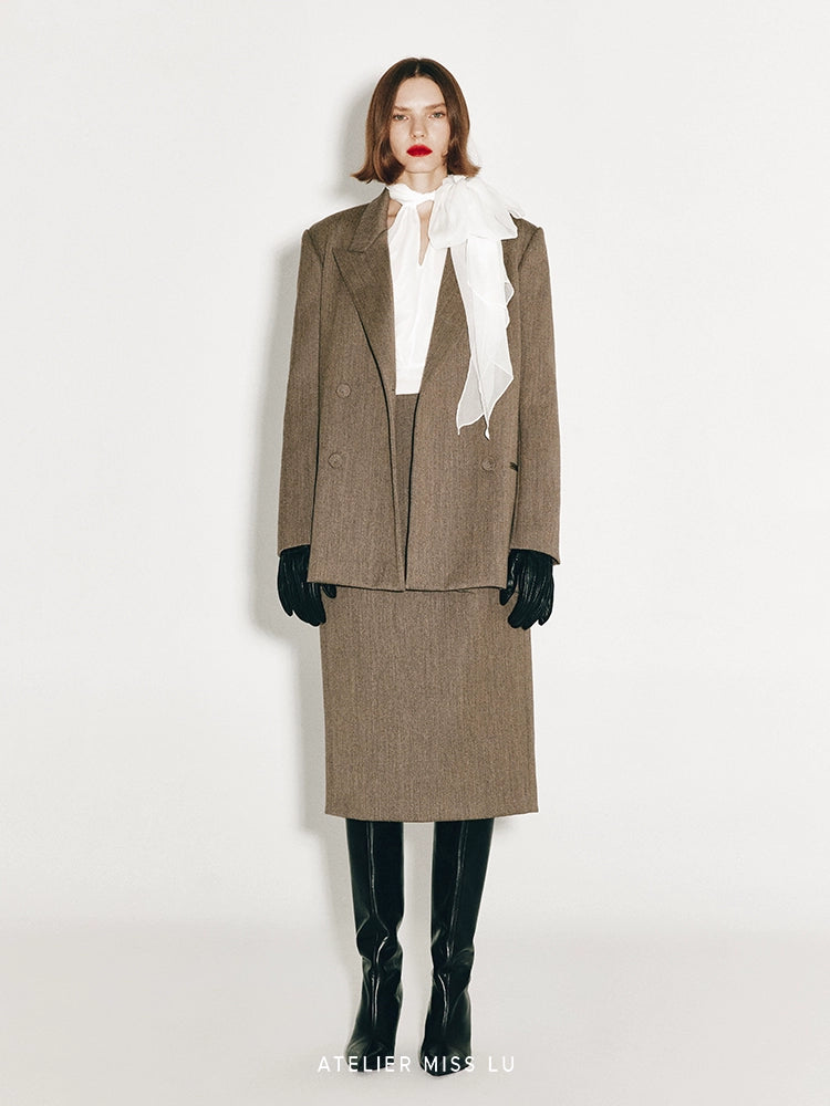 AtelierMissLu Fall/Winter Sheep wool high-waisted straight skirt - ANGEL.
