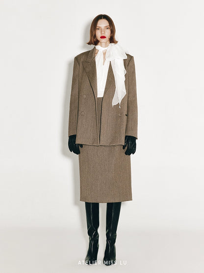 AtelierMissLu Fall/Winter Sheep wool high-waisted straight skirt - ANGEL.