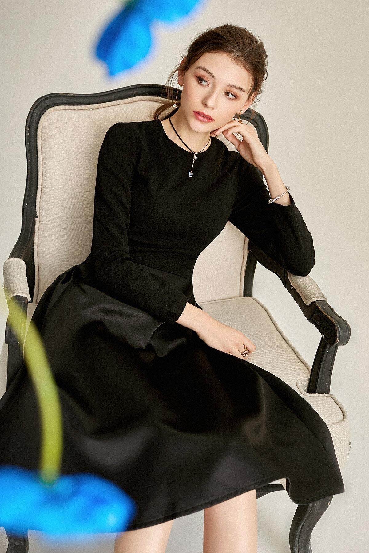 Retro Audrey Hepburn 1950 vintage Satin midi cocktail Black dress - Imo 2XL Retro Audrey Hepburn 1950 vintage Satin midi cocktail Black dress - Imo 2XL