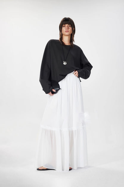 NOTHING WRITTEN fixed spinning silk micro sheer mesh elastic waist long skirt-HAZEL.