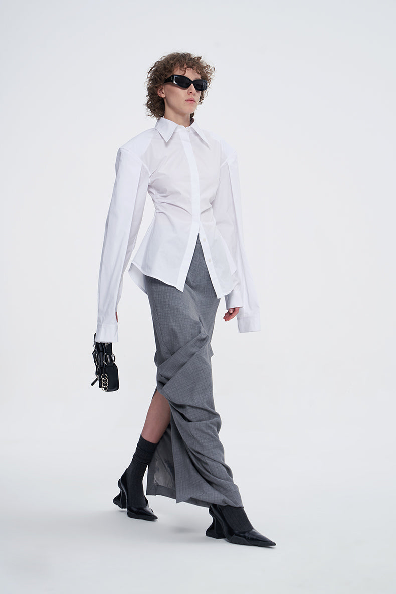 ANNAKIKI niche white double-sleeved long-sleeved shirt-LUODAN