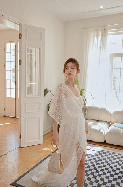 DOLLY Luxury Slant Collar Off Shoulder Sleeveless Long High Waist Resort Dress-ISLA