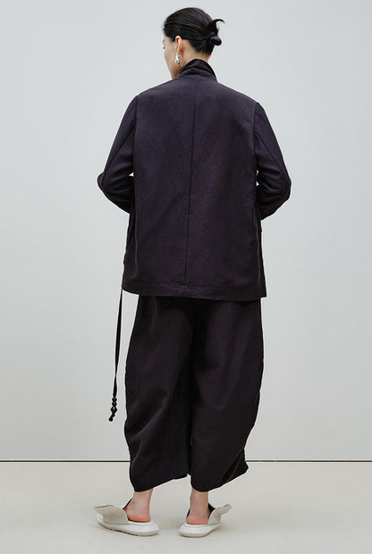 ZHUCHONGYUN black wrap style top and ruched pant outfit set-ARMSTRONG.