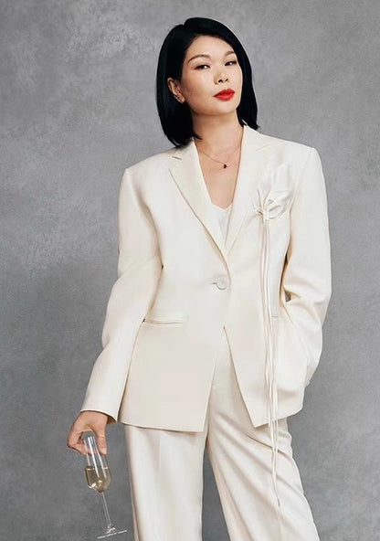 COMME MOI Lu Yan designer's new women's sheep wool flower fringe decoration suit - MANU.