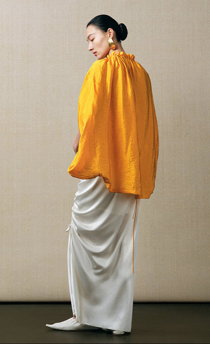 ZHUCHONGYUN yellow pleated loose-fitting blouse -AMBER.