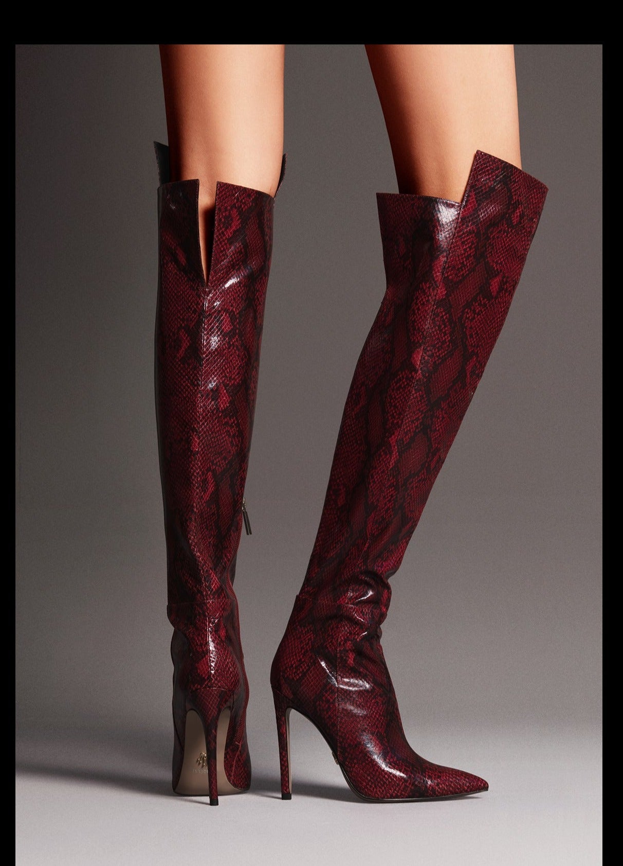 Fabfei Fall/Winter Pointy Toe Over-the-Knee Burgundy Boots -Spice