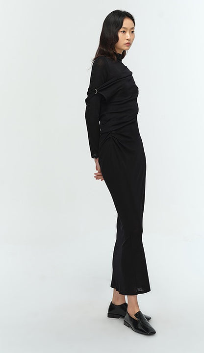 COMME MOI Lu Yan designer new women's wrap-around silk wool knitted dress - AHMED.