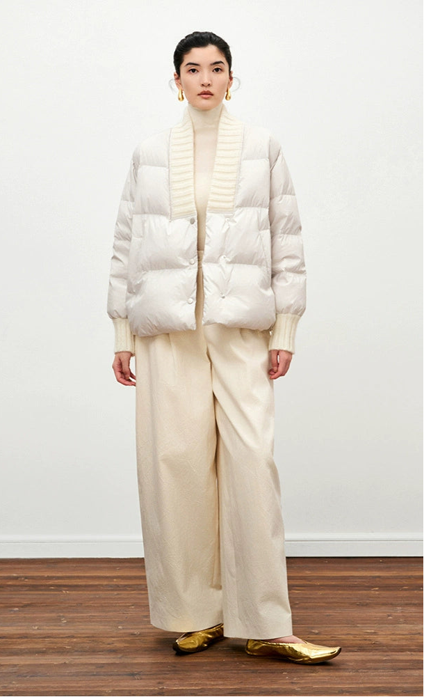 ZHUCHONGYUN White Wool Ribbed Down Puffer Knit Jacket-CHOI.