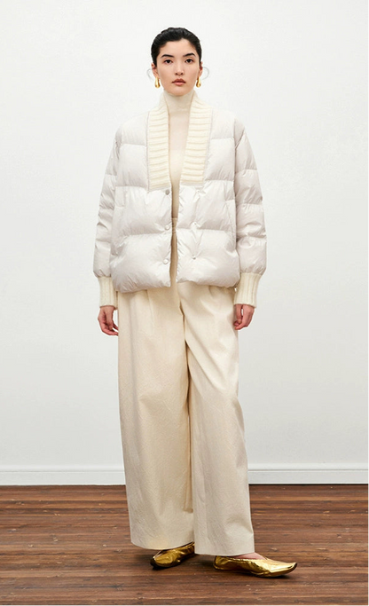ZHUCHONGYUN White Wool Ribbed Down Puffer Knit Jacket-CHOI.