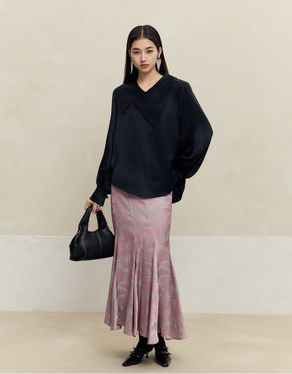 HECO 100% Acetate Long Sleeve red black white Shirt Top Women - glass.