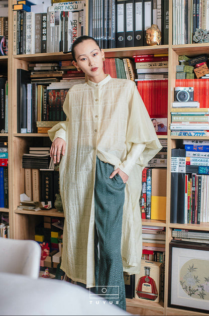 TUYUE Dark Green Satin Woven Elastic Waist Straight Casual Pants- RUBY.