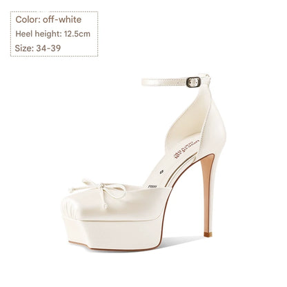 PJJUU ballet style white platform high heels - LUCA.