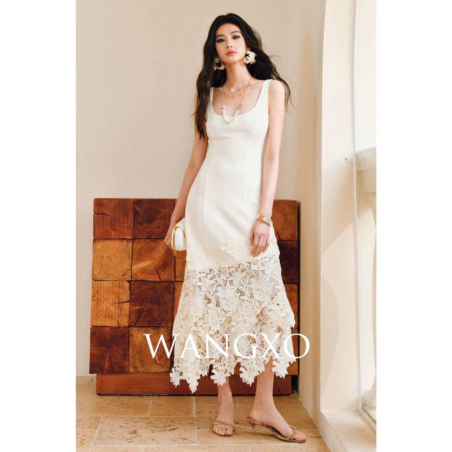 WANGXO High Stretch Knitted Stitching Neckline Slim Fit Three-Dimensional Split Sleeveless Dress - ELISE