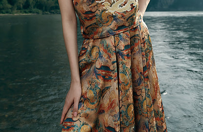 HECO Chinese Retro Mural Golden Dragon Embroidered Vest Top - ERIKA.