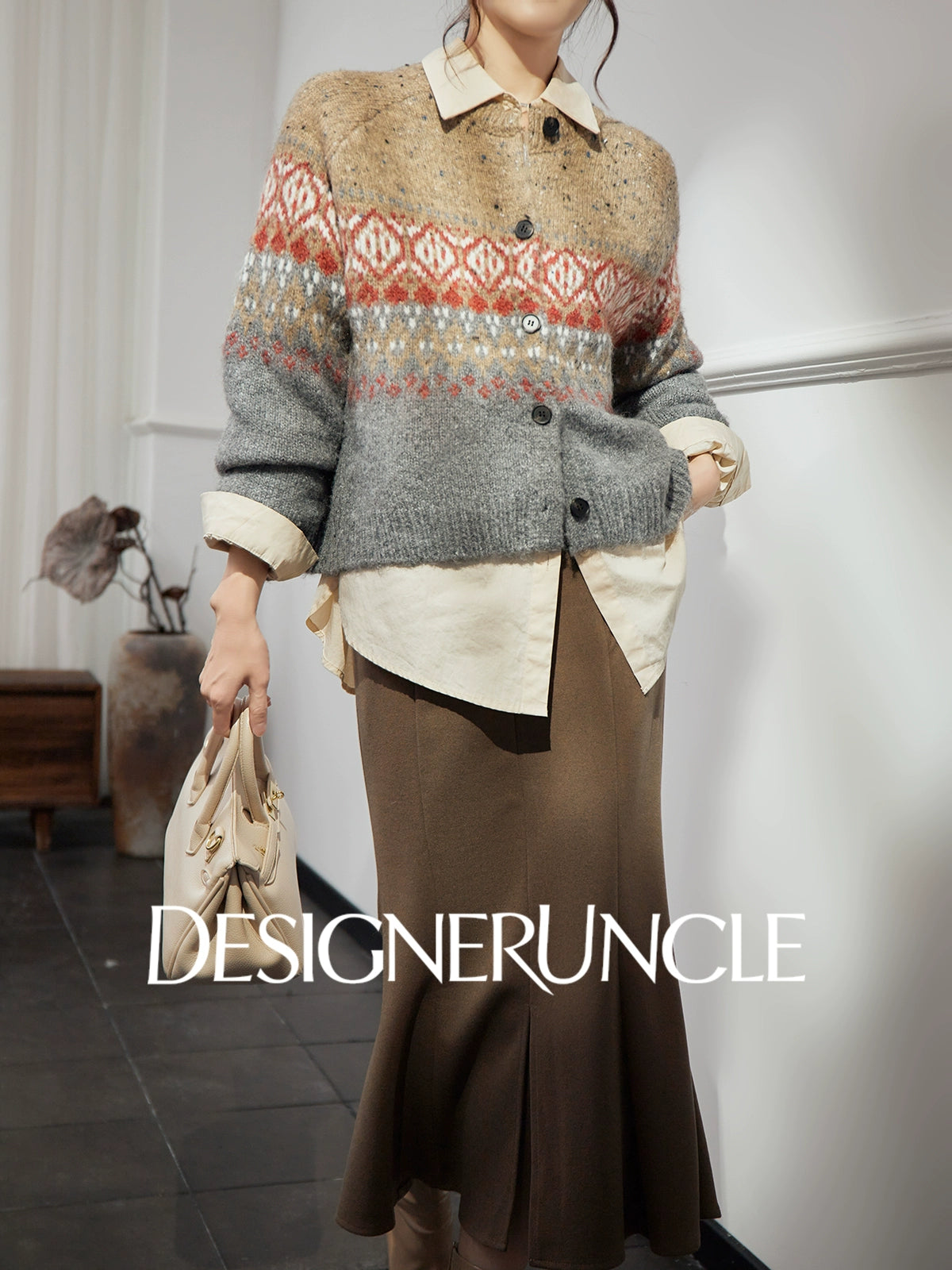 DGU "Twilight" gray sweater women's new loose and lazy style top trendy knitted cardigan- ONE.