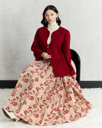 HECO winter double-sided woolen  black red apricot coat women - glory.