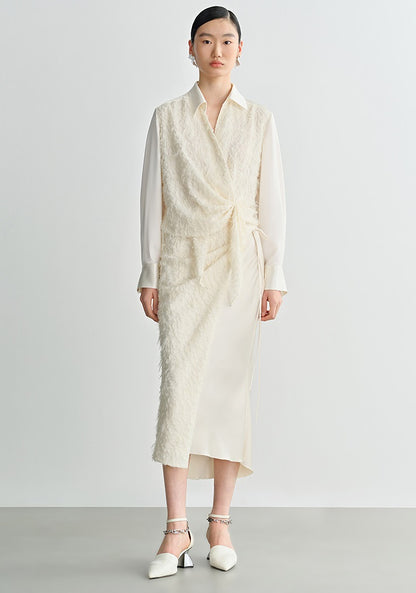 COMME MOI Lu Yan designer's women's satin stitching asymmetrical straight skirt - BILLY.