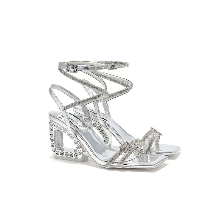 SHOESZOOO Slotted Strappy Open Toe Sandals Leather Block Heel  - DESTINY.