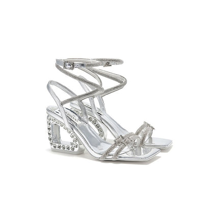 SHOESZOOO Slotted Strappy Open Toe Sandals Leather Block Heel  - DESTINY.
