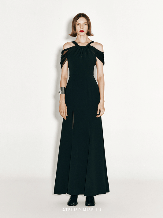 ATELIER MISS LU Shoulder Stitch Slit Mermaid Dress - CROSS.