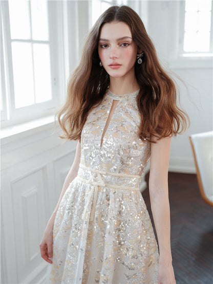 Wardrobes by Chen Gold  Couture with Floral Embroidery Sequin Banquet Dress-Onome
