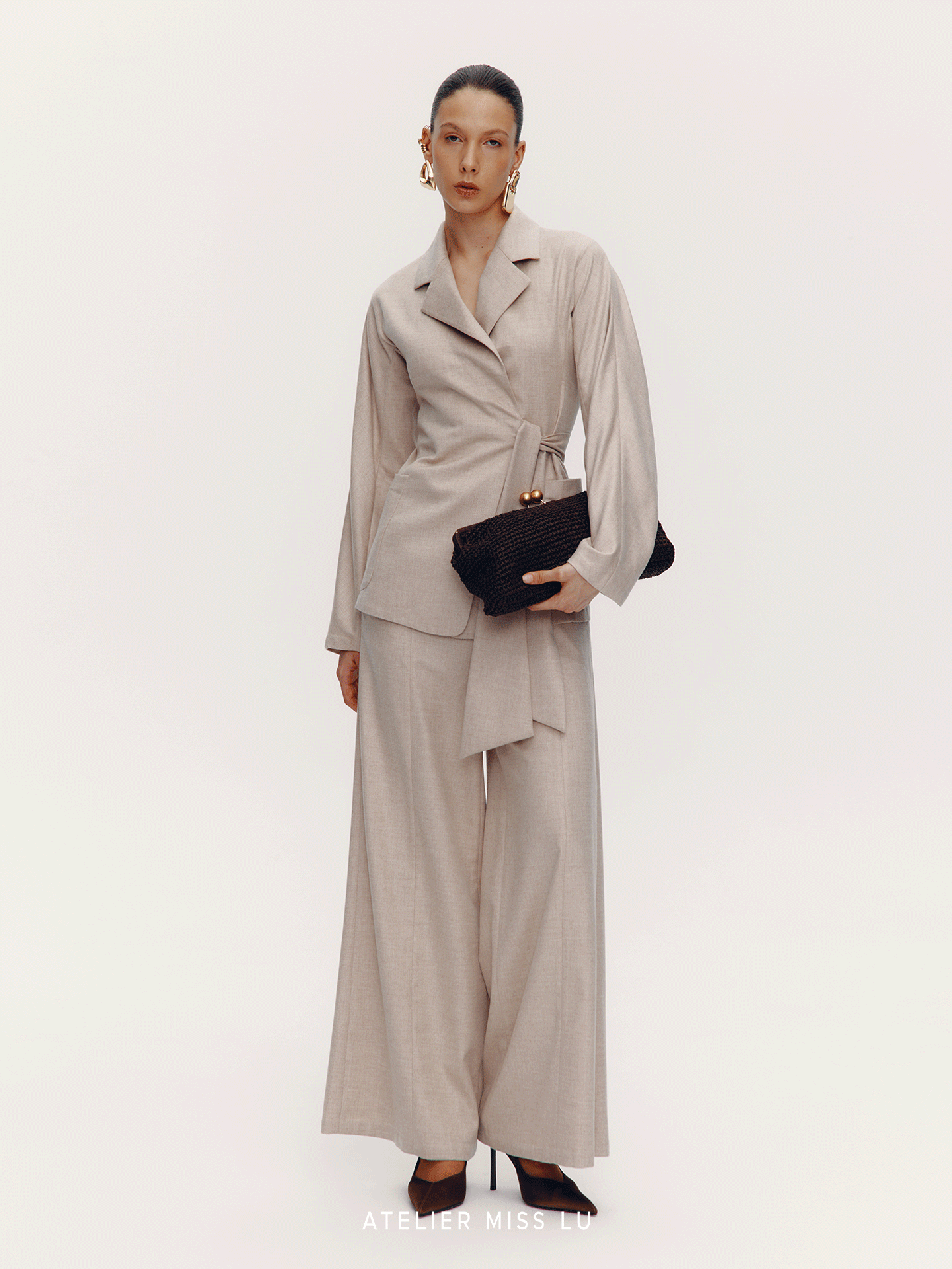 ATELIER MISS LU Sheep Wool Blend Wide-Leg Suit Pants - LEAP