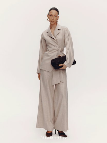ATELIER MISS LU Sheep Wool Blend Wide-Leg Suit Pants - LEAP