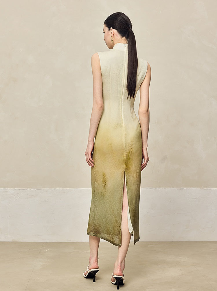 HECO Silk Smudge Chiffon Cheongsam midi sleeveless Dress Women - SIGHT.