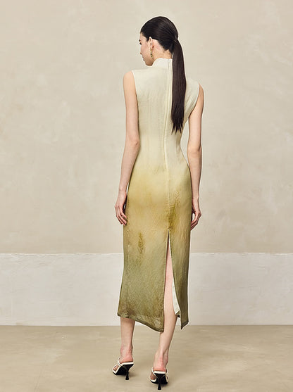 HECO Silk Smudge Chiffon Cheongsam midi sleeveless Dress Women - SIGHT.